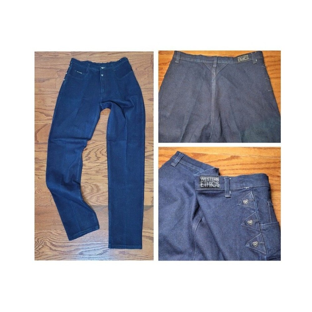 Vintage 80s Western Ethics Bareback Jean Women 18 TALL High Rise Heart Studded